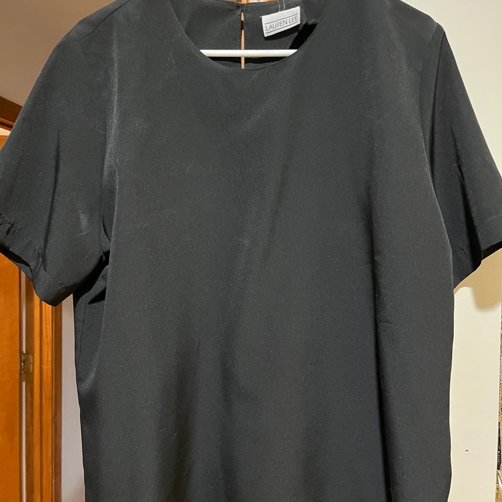 Black Blouse with Short Sleeves and Crew Neck